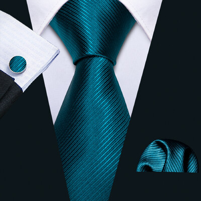 Noverlty cravată din mătase teal pentru bărbați, costum solid de marcă de lux, butoni de buzunar, set de cravate de înaltă calitate, petrecere de nuntă Barry.Wang