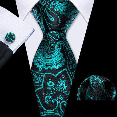 Noverlty cravată din mătase teal pentru bărbați, costum solid de marcă de lux, butoni de buzunar, set de cravate de înaltă calitate, petrecere de nuntă Barry.Wang