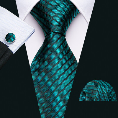 Noverlty cravată din mătase teal pentru bărbați, costum solid de marcă de lux, butoni de buzunar, set de cravate de înaltă calitate, petrecere de nuntă Barry.Wang