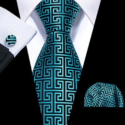Noverlty cravată din mătase teal pentru bărbați, costum solid de marcă de lux, butoni de buzunar, set de cravate de înaltă calitate, petrecere de nuntă Barry.Wang