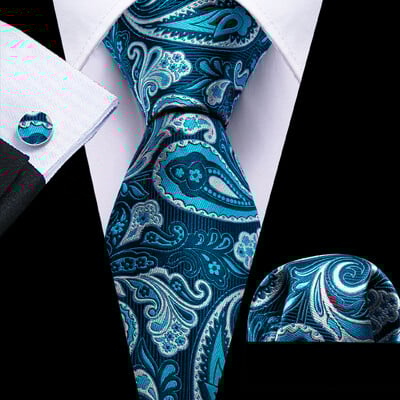 Noverlty cravată din mătase teal pentru bărbați, costum solid de marcă de lux, butoni de buzunar, set de cravate de înaltă calitate, petrecere de nuntă Barry.Wang