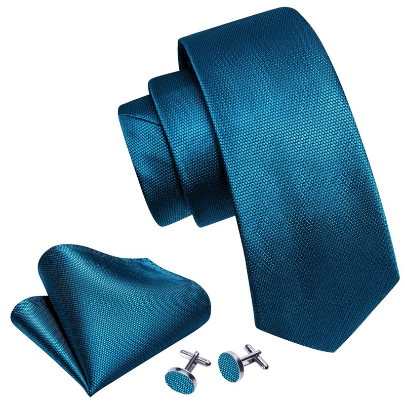 Hodvábna kravata Novelty Teal pre mužov, pevná luxusná značka, vreckovka do saka, manžetové gombíky, vysoko kvalitná kravata, svadobná párty, Barry.Wang