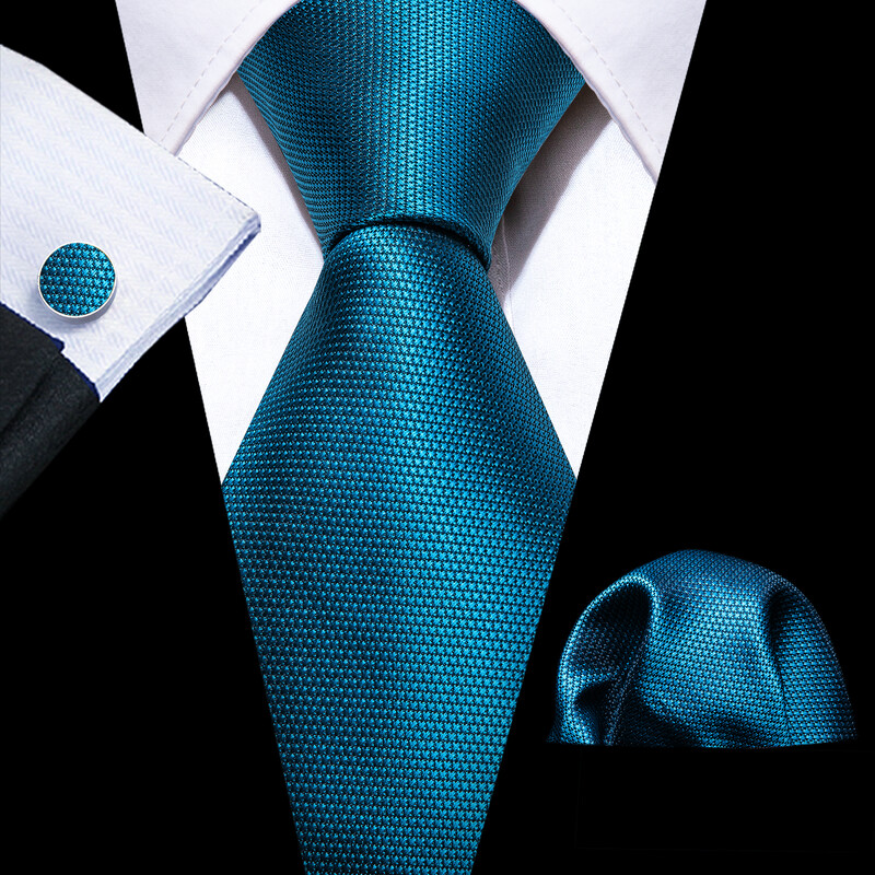 Hodvábna kravata Novelty Teal pre mužov, pevná luxusná značka, vreckovka do saka, manžetové gombíky, vysoko kvalitná kravata, svadobná párty, Barry.Wang