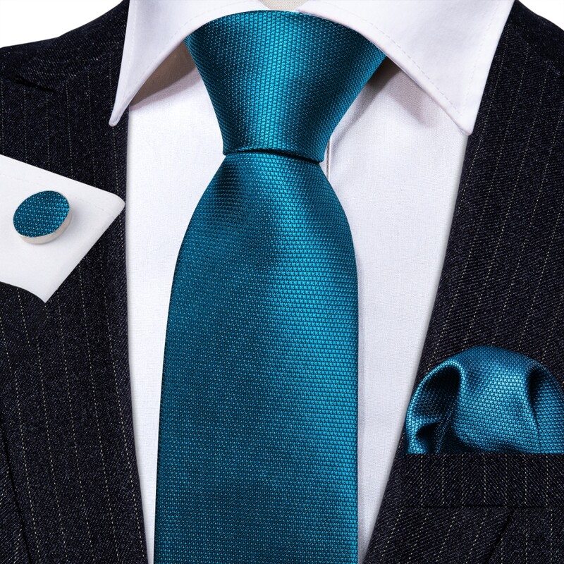Hodvábna kravata Novelty Teal pre mužov, pevná luxusná značka, vreckovka do saka, manžetové gombíky, vysoko kvalitná kravata, svadobná párty, Barry.Wang