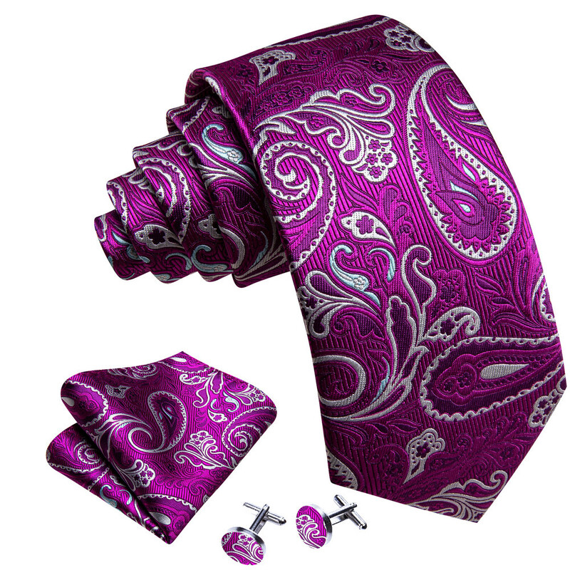 Noutate mov cravată pentru bărbați de lux, de înaltă calitate, jacquard, batistă, set de butoni, pentru petrecere, cadou de afaceri Barry.Wang 6615