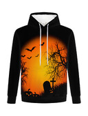 sikspārņu apdruka vīriešiem Kapucis Hip Hop Mīksts džemperis Ikdienas Helovīna Ķirbju melnas kapuces Streetwear brīvs pulovers vīriešu apģērbs