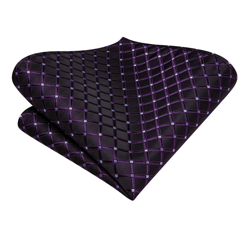 Hi-Tie Plaid Dots Purpursarkani Pelēka Vīriešu Eleganta kaklasaite Kabatlakatiņu Aproču pogas Smokingam Modes Klasiska zīda Luksusa kaklasaite vīriešiem