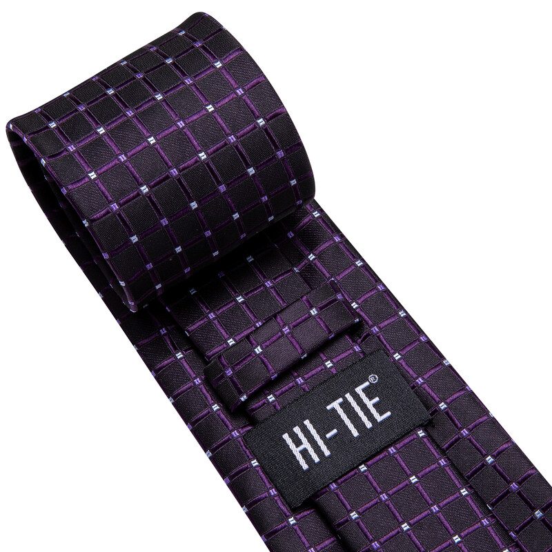 Hi-Tie Plaid Dots Purpursarkani Pelēka Vīriešu Eleganta kaklasaite Kabatlakatiņu Aproču pogas Smokingam Modes Klasiska zīda Luksusa kaklasaite vīriešiem