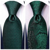 Pánska elegantná kravata s paisley vzorom, tmavozelená a čierna, vreckovka, manžetové gombíky do smokingu, klasická hodvábna luxusná kravata pre mužov