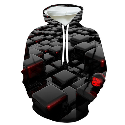 Έντυπη ανδρική με κουκούλα 3D δημιουργική σειρά δομικών στοιχείων ανδρική με κουκούλα νέα μόδα casual δημοφιλή ανδρικό μακρυμάνικο μπλουζάκι