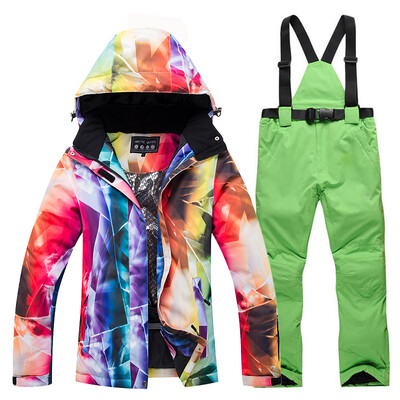 -30, Seturi de costume pentru zăpadă pentru femei, îmbrăcăminte pentru snowboard, impermeabil, costum de iarnă, jachetă de schi și pantalon cu bretele, salopete cu centură pentru femei
