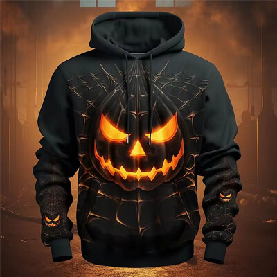 Pánsky kostým s 3D potlačou a kapucňou s motívom tekvice pre mužov a ženy ako darček na halloweenske sviatky.