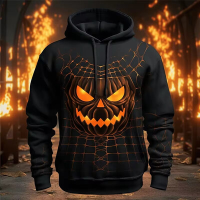 Pánsky kostým s 3D potlačou a kapucňou s motívom tekvice pre mužov a ženy ako darček na halloweenske sviatky.