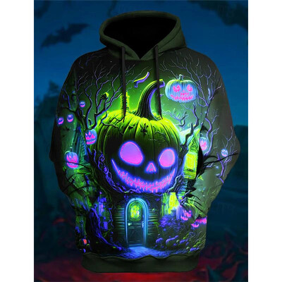 Pánsky kostým s 3D potlačou a kapucňou s motívom tekvice pre mužov a ženy ako darček na halloweenske sviatky.