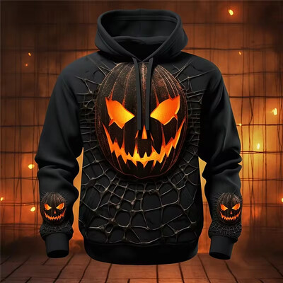 Pánsky kostým s 3D potlačou a kapucňou s motívom tekvice pre mužov a ženy ako darček na halloweenske sviatky.