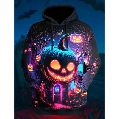 Pánsky kostým s 3D potlačou a kapucňou s motívom tekvice pre mužov a ženy ako darček na halloweenske sviatky.