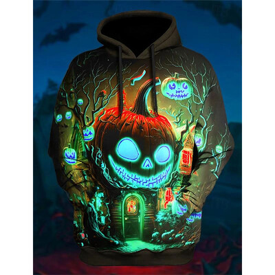Pánsky kostým s 3D potlačou a kapucňou s motívom tekvice pre mužov a ženy ako darček na halloweenske sviatky.