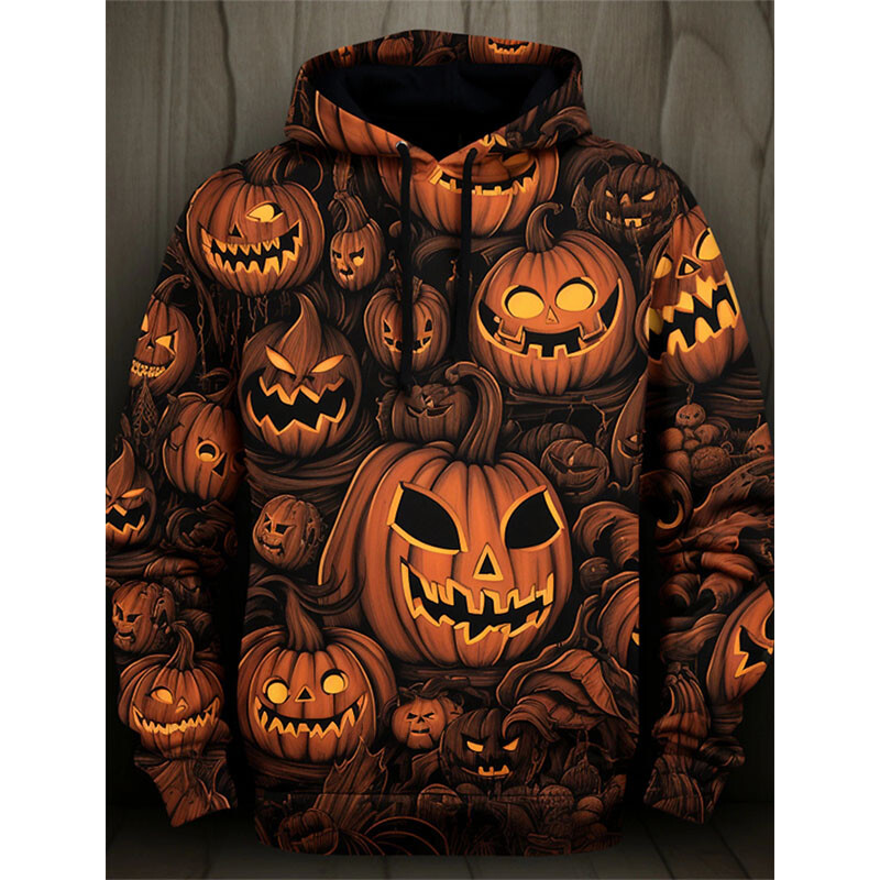 Pánsky kostým s 3D potlačou a kapucňou s motívom tekvice pre mužov a ženy ako darček na halloweenske sviatky.