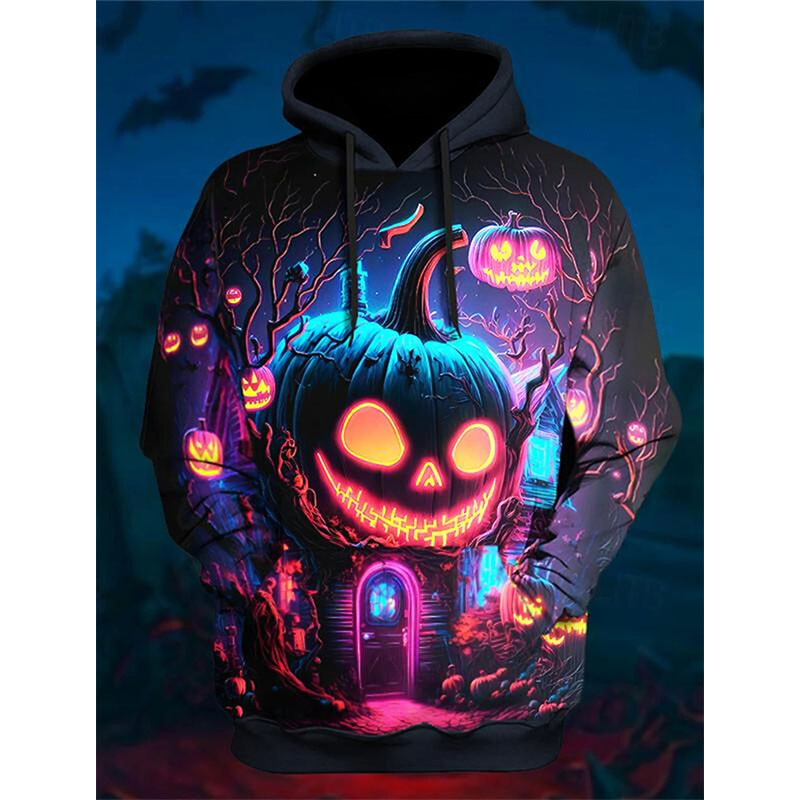 Pánsky kostým s 3D potlačou a kapucňou s motívom tekvice pre mužov a ženy ako darček na halloweenske sviatky.