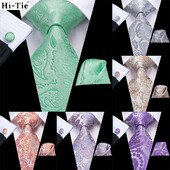 Hi-Tie Mint Green Paisley zīda kāzu kaklasaite vīriešiem Vasaras modes dizains Hanky aproču pogas dāvanu komplekts Biznesa ballīte Dropshipping
