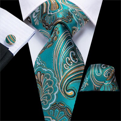 Hi-Tie Mint Green Paisley zīda kāzu kaklasaite vīriešiem Vasaras modes dizains Hanky aproču pogas dāvanu komplekts Biznesa ballīte Dropshipping