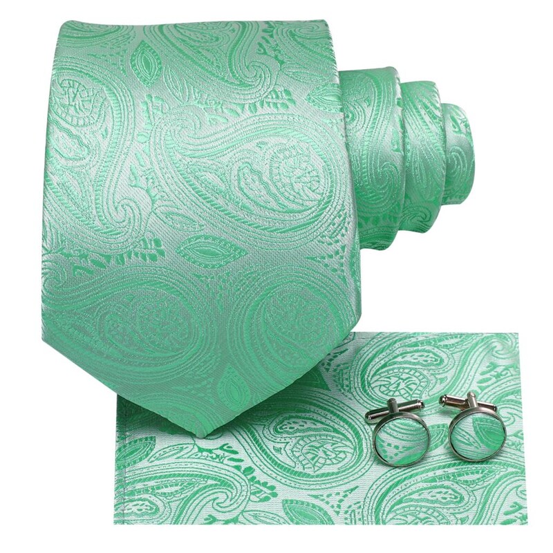 Hi-Tie Mint Green Paisley zīda kāzu kaklasaite vīriešiem Vasaras modes dizains Hanky aproču pogas dāvanu komplekts Biznesa ballīte Dropshipping