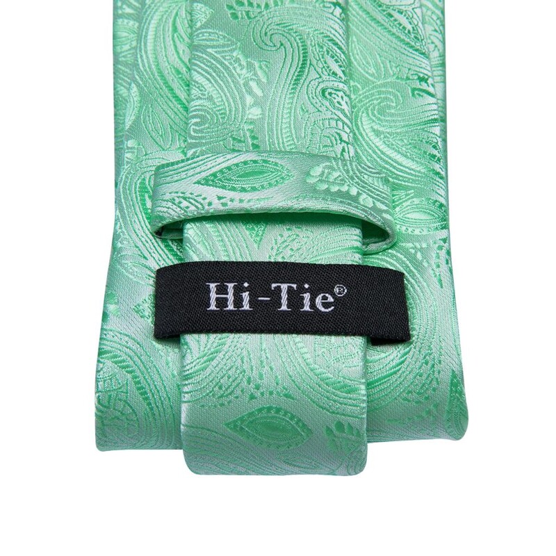 Hi-Tie Mint Green Paisley zīda kāzu kaklasaite vīriešiem Vasaras modes dizains Hanky aproču pogas dāvanu komplekts Biznesa ballīte Dropshipping