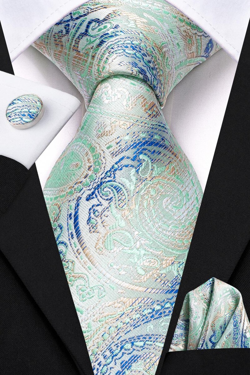 Cravată de nuntă din mătase, albastru mentă, cadou pentru bărbați, set de cravate pentru bărbați, set de butoni la modă, petrecere de afaceri, dropship, designer