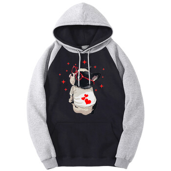 Cute Dog Look Back Color Collision Hoodies Мъжки есенни свободни суичъри с качулка Fleece O-образно деколте Дрехи Harajuku Raglan Суичъри Пуловер Човек