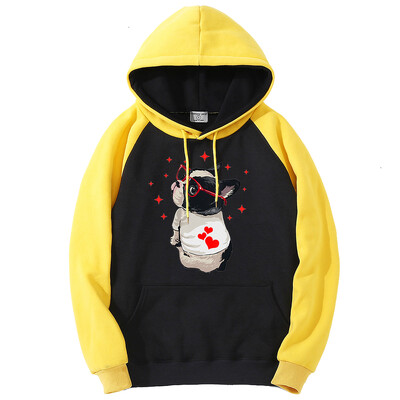 Χαριτωμένο Dog Look Back Color Collision Hoodies Ανδρικά Φθινοπωρινά Φαρδιά Φλις Ρούχα Φλις Φλις Ρούχα Harajuku Raglan Φούτερ πουλόβερ Άνδρας