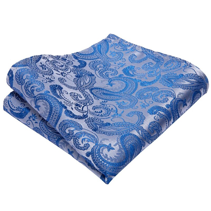 Γαλάζιο Paisley μεταξωτό γαμήλιο δέσιμο για άνδρες Handky μανικετόκουμπα δώρο Ανδρική γραβάτα Σχέδιο μόδας Business Party Dropshiping Hi-Tie