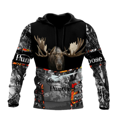 2024. muška modna lovačka široka majica s kapuljačom s velikim 3D printom jelena, super velika majica s kapuljačom Modni entuzijast