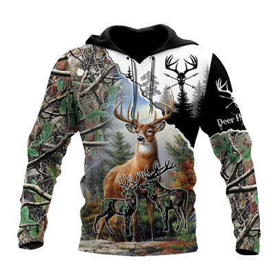 2024. muška modna lovačka široka majica s kapuljačom s velikim 3D printom jelena, super velika majica s kapuljačom Modni entuzijast