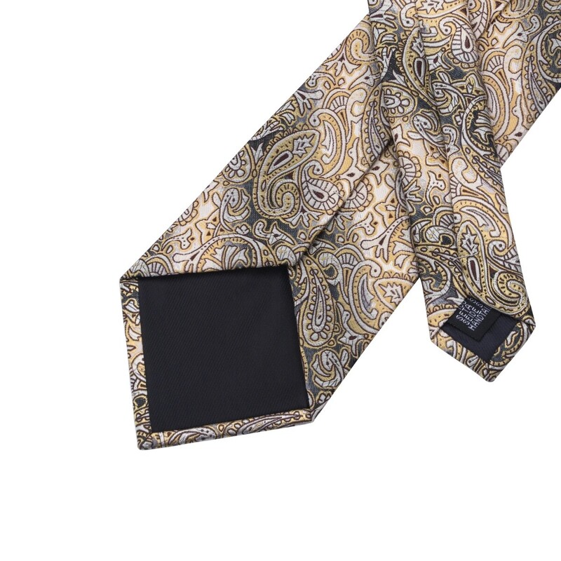 Hi-Tie Luxury Yellow Brown Paisley Eleganta biznesa kaklasaite vīriešiem Zīda vīriešu kaklasaites sprādze Hanky aproču pogu komplekts Svinīga kāzu ballīte