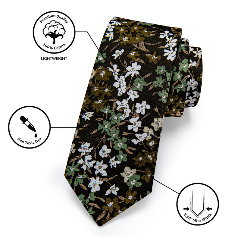 Retro barna fehér zöld virágos nyomtatott fekete nyakkendő férfi esküvői bulinak Business corbatas para hombre Pocket Square Dropshipping