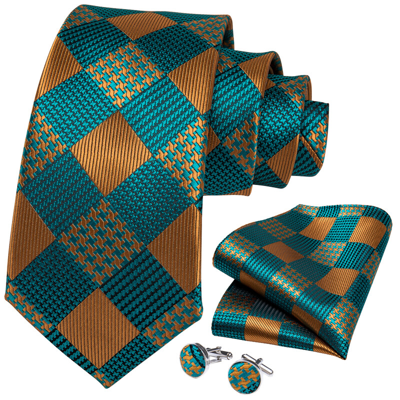 Cravate în carouri portocaliu, verde, verde, pentru bărbați, latime de 8 cm, petrecere de nuntă, pentru bărbați, cravată pentru gât, butoni, broșă cu inel de cravată