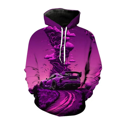 Νέα μόδα ανδρική αθλητική κουκούλα με κουκούλα 3D σπορ αυτοκίνητο με τσέπη μπουφάν φαρδιά φούτερ με μακριά μανίκια πουλόβερ με κουκούλα