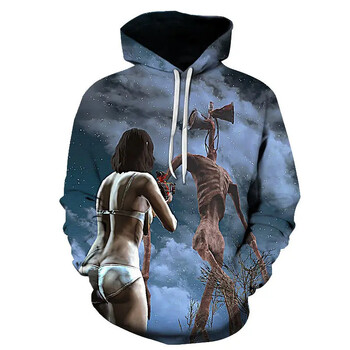 Забавни графични суичъри с глава на сирена Harajuku Fashion Game 3D Print Hoodies For Men Clothes Horror Girl Анцуг Boy Hoody Tops