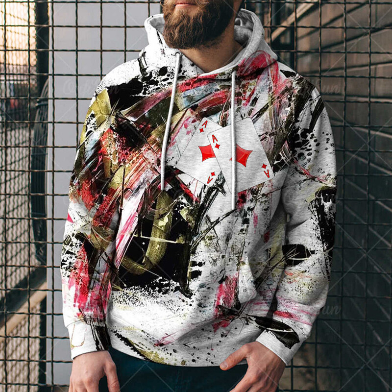 Fashion Playing Printing Universal Dalian Autumn Cool Street and Spring Super Pattern Men 3D Poker Cards Magician Hoodie