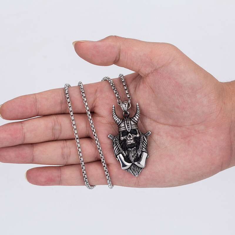 Retro vikingu skelets Warrior kulonu kaklarota nerūsējošā tērauda ķēde gotiskā panka rotaslietas pārrobežu karstā vairumtirdzniecība