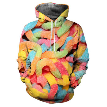 Нови бонбони Snack Sugar 3D Print Hoodies Мъже Жени Есен Ежедневни суичъри с дълъг ръкав и качулка Streetwear Пуловери Детско облекло