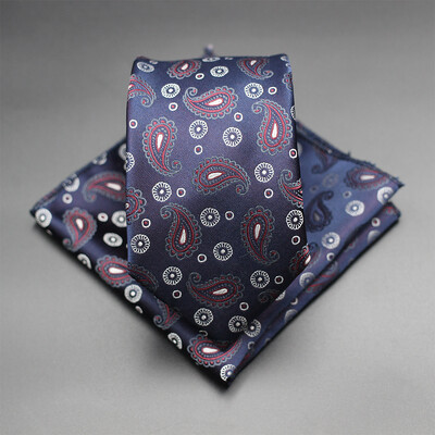 7 CM žakarda kaklasaite Paisley ziedu vīriešu kaklasaite Augstākās kvalitātes zila zaļa biznesa kaklasaites kabatas kvadrātveida komplekts, klasisks vīriešu dāvana