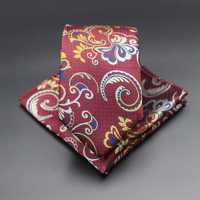 7 CM žakarda kaklasaite Paisley ziedu vīriešu kaklasaite Augstākās kvalitātes zila zaļa biznesa kaklasaites kabatas kvadrātveida komplekts, klasisks vīriešu dāvana