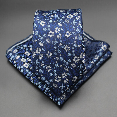 7 CM žakarda kaklasaite Paisley ziedu vīriešu kaklasaite Augstākās kvalitātes zila zaļa biznesa kaklasaites kabatas kvadrātveida komplekts, klasisks vīriešu dāvana