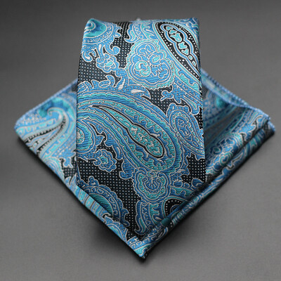 7 CM žakarda kaklasaite Paisley ziedu vīriešu kaklasaite Augstākās kvalitātes zila zaļa biznesa kaklasaites kabatas kvadrātveida komplekts, klasisks vīriešu dāvana