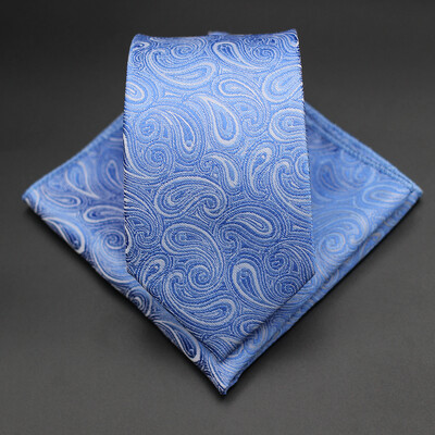 7 CM žakarda kaklasaite Paisley ziedu vīriešu kaklasaite Augstākās kvalitātes zila zaļa biznesa kaklasaites kabatas kvadrātveida komplekts, klasisks vīriešu dāvana