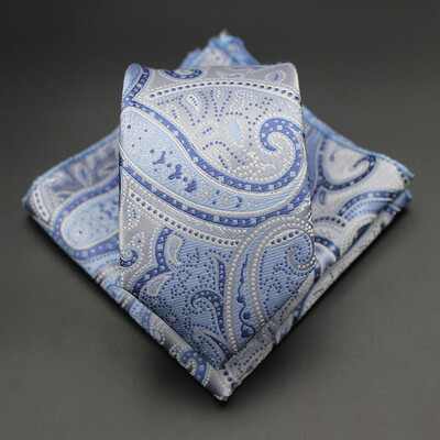 7 CM žakarda kaklasaite Paisley ziedu vīriešu kaklasaite Augstākās kvalitātes zila zaļa biznesa kaklasaites kabatas kvadrātveida komplekts, klasisks vīriešu dāvana