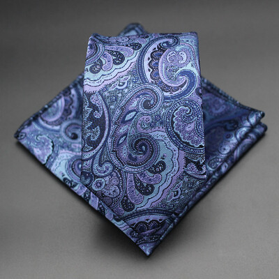 7 CM žakarda kaklasaite Paisley ziedu vīriešu kaklasaite Augstākās kvalitātes zila zaļa biznesa kaklasaites kabatas kvadrātveida komplekts, klasisks vīriešu dāvana