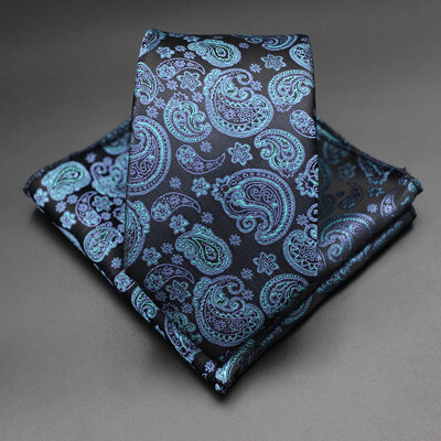 7 CM žakarda kaklasaite Paisley ziedu vīriešu kaklasaite Augstākās kvalitātes zila zaļa biznesa kaklasaites kabatas kvadrātveida komplekts, klasisks vīriešu dāvana