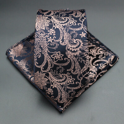 7 CM žakarda kaklasaite Paisley ziedu vīriešu kaklasaite Augstākās kvalitātes zila zaļa biznesa kaklasaites kabatas kvadrātveida komplekts, klasisks vīriešu dāvana